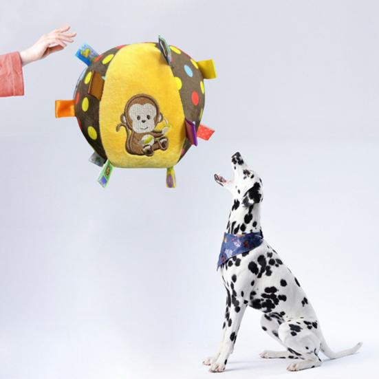 Dog Squeaky Plush Ball with Straps Stuffed Ball with Built-in Bell Pet Interactive Fetch Toy for Small Medium Large Dogs