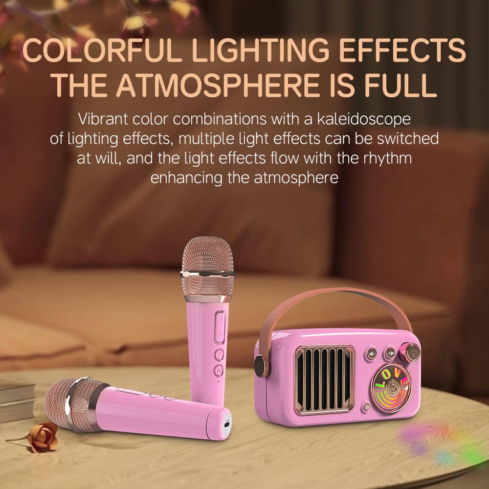 CYBORIS T4 Portable Retro Children Karaoke Speaker 15W Home Entertainment Bluetooth-compatible Speaker with 2 Microphones