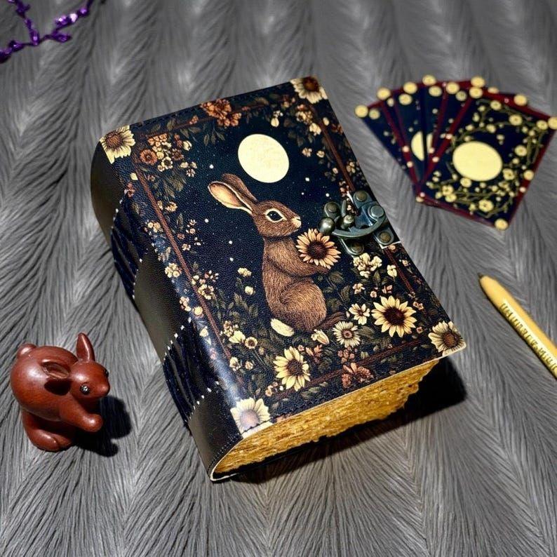 Bunny Rabbit Leather Grimoire Journal: Handmade Deckle Edge Notebook