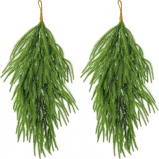 2 Pcs 30 Extra Length Artificial Christmas Teardrop Swag- Faux Pine Needles Teardrop Door Swag- Christmas Norfolk Greenery Teardrop Wreath for Xmas Christmas Swag