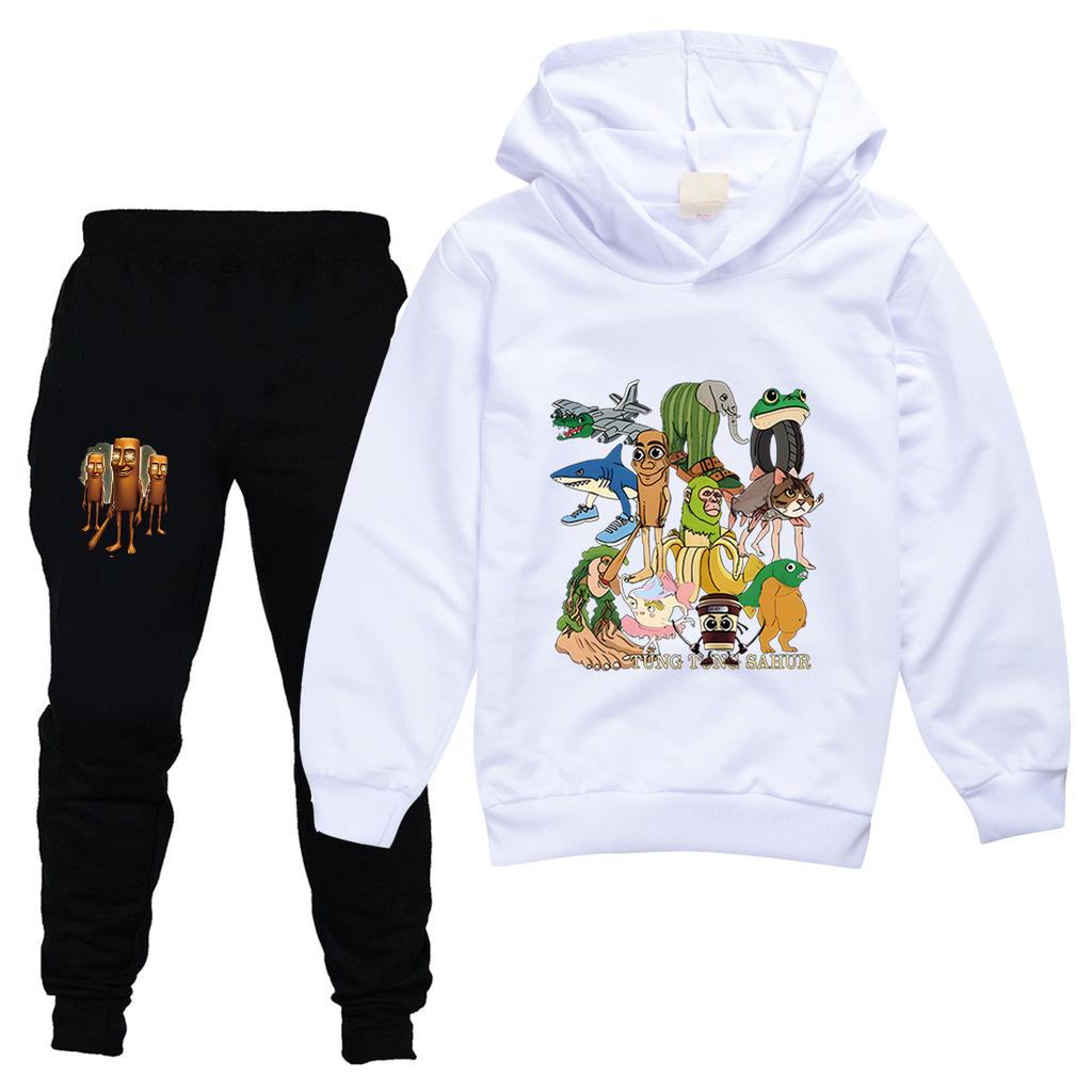 TZWYTralalero Tralala Hoodie Kinder Italienisches Gehirnfäule Kleidung Junioren Jungen Mädchen Kapuzenpullover Jacke Hose 2-teiliges Set Kinder-Sets