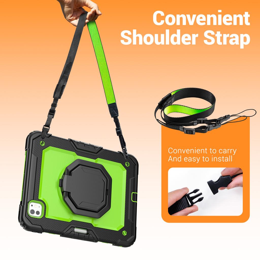 Rotatable Handle Grip Case for IPad Pro 11 2025 M5 2024 M4 A3357 A3358 A3359 A2836 A2837 A3006 Kids Stand Cover Shoulder Strap