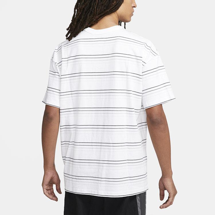 Nike Maglietta Sportiva a Maniche Corte con Logo Ricamato a Righe e Maglia Larga da Uomo Bianco DB6532-100