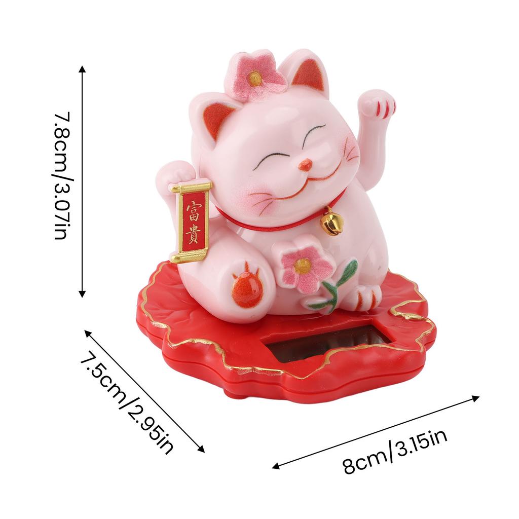 Lucky Cat Waving Arm Ornament ABS Solar Powered Light Induction Wealth Welcoming Cat Decoration for Home Car Housewarming Gift