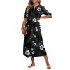 Ladies Casual Fashion Temperament Elegant Waist Patchwork Print Long Dress
