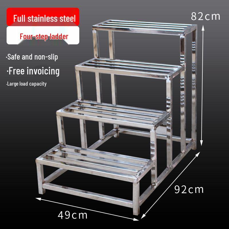 Stainless Steel 4-Step Height-Adjustable Ladder Footstool for Household & Hospital Use