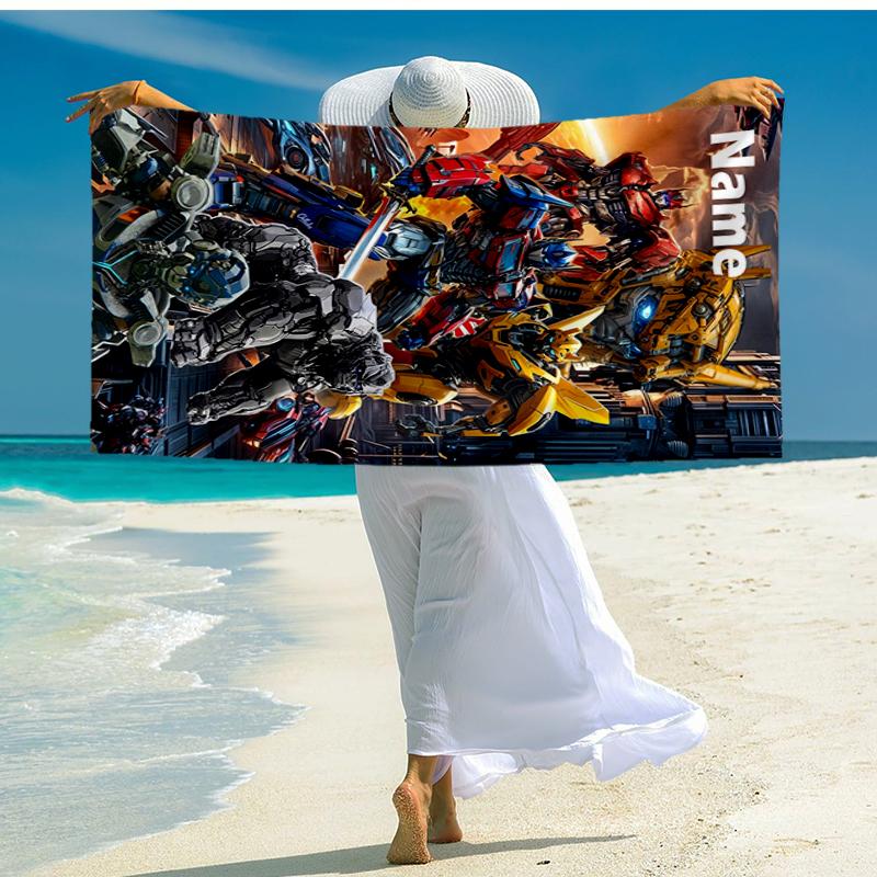 Custom Name Ultra-Soft Beach Towel with Transformers Theme,Ideal for Pool - Camping, Diving - Perfect Travel Essential, Vibrant Beach Towel.