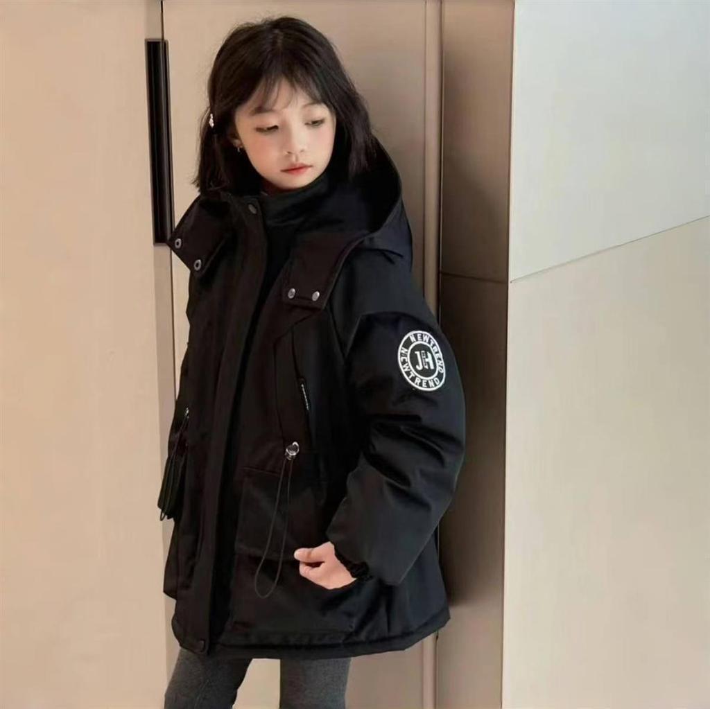 2025 Girls' Stylish Fleece-Lined Warm Cotton Jacket - Windproof Padded Coat for Mid-to-Large Children