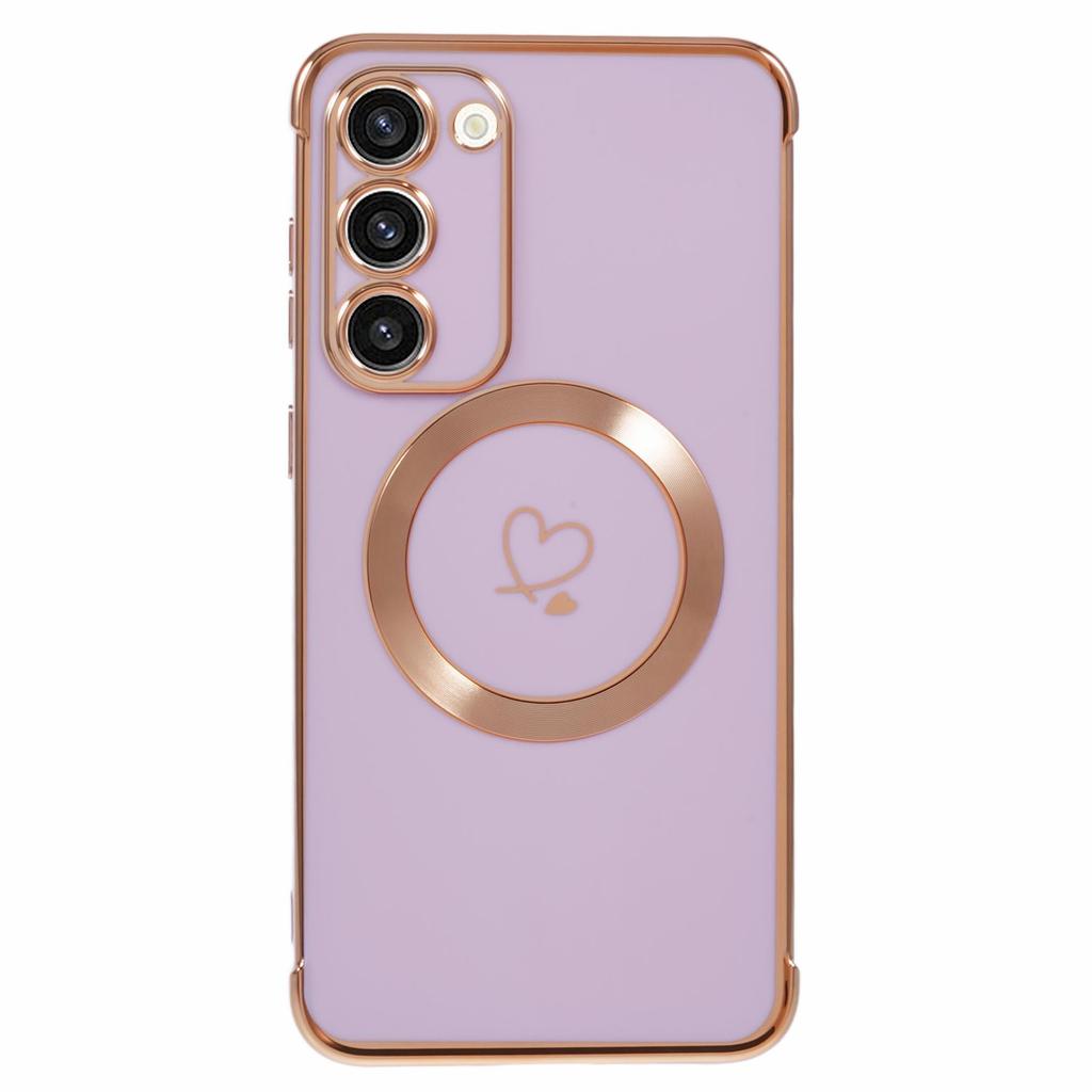 For Samsung Galaxy S23+ Case Compatible with MagSafe Electroplated TPU Phone Cover Hollow Love Hearts