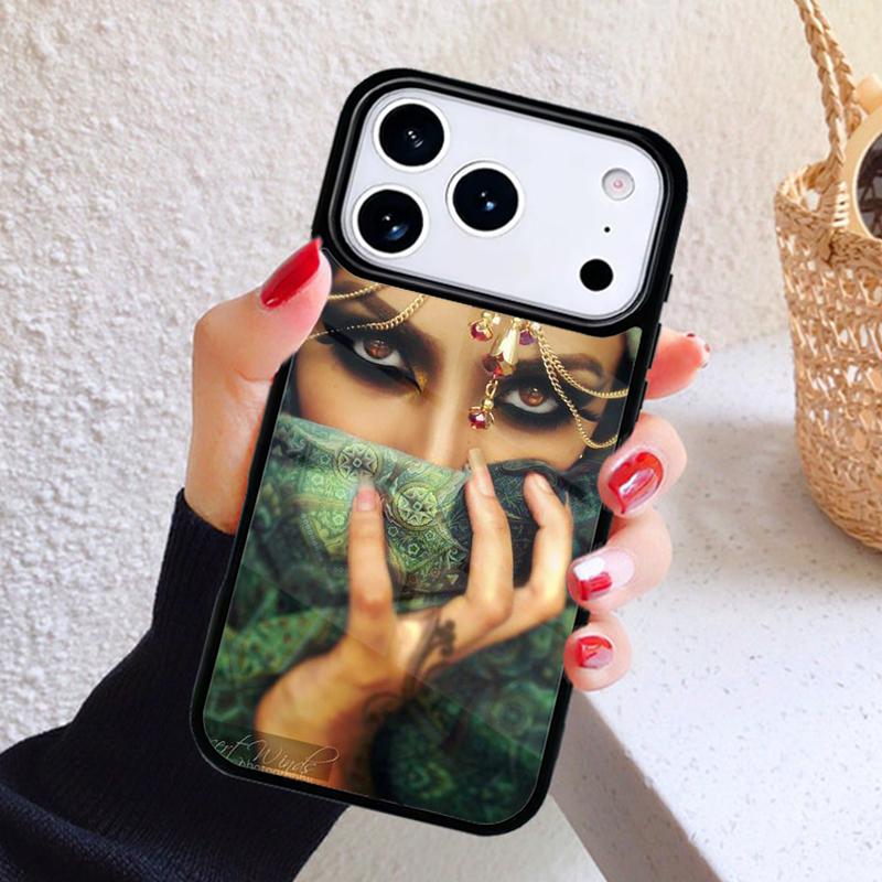 Woman Crown Hijab Face Muslim Islamic Gril Eyes Phone Case For iPhone 17 Air 16 15 14 13 12 11 Pro Max Plus