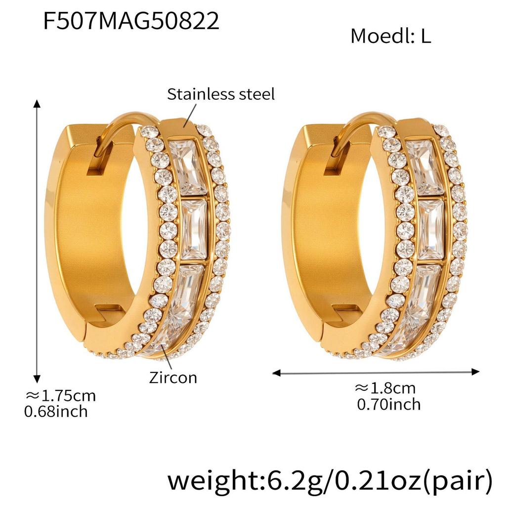 Oumaka Minimalist Zircon Earrings: Double-Sided Stainless Steel, 18K Gold-Plated