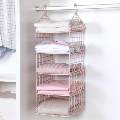Foldable Hanging Closet Organisers Pajamas Coats Sweaters Sturdy Durable Towels Layered Storage Basket