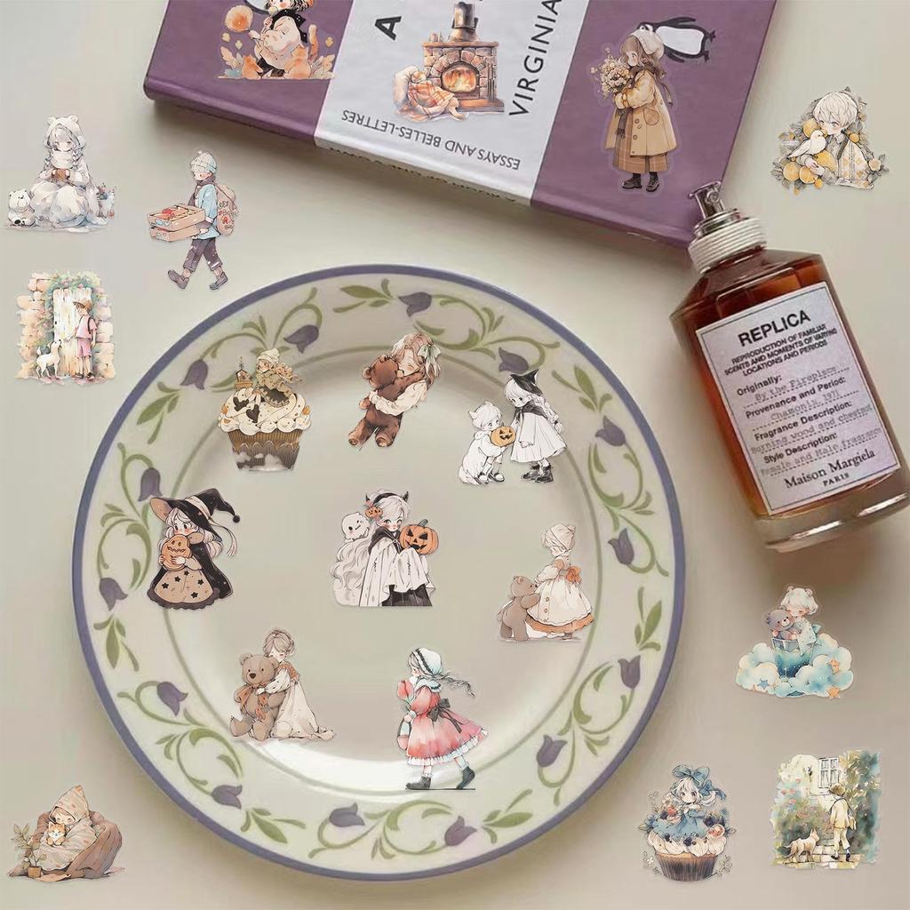 52 Waterproof Transparent PET Stickers: Fairy Tale Watercolor Designs for Phone, Cup, Laptop, and Notebook Decoration