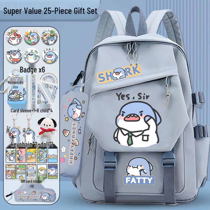 Fatty Shark Backpack: Lightweight, Cute, Large Capacity Schoolbag for Grades 3-6 Boys & Girls