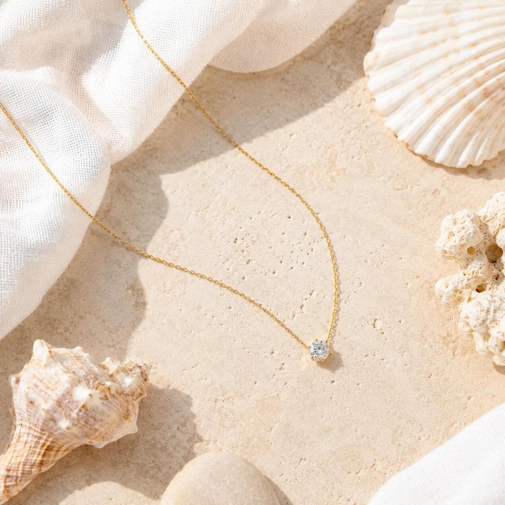 Minimalist Solitaire Zircon Choker Necklace, Single Stone Pendant, 18K Gold Plated Stainless Steel Clavicle Chain Jewelry