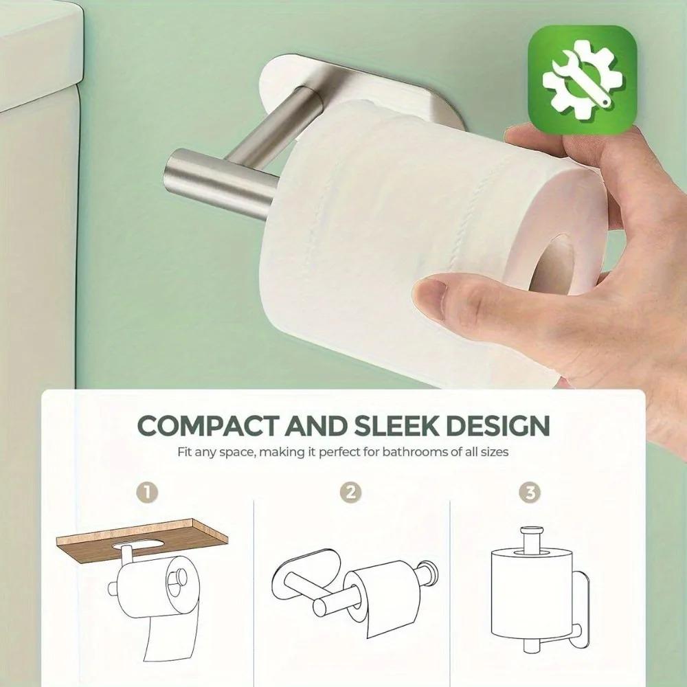 No Drill Stainless Steel Toilet Paper Holder Strong Adhesive Wall Mount Rustproof Bathroom Tissue Roll Dispenser Space Saving