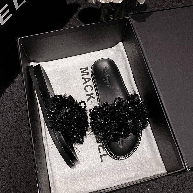 Cool slippers women's summer outer wear new fashion versatile high sense flat bottom one-word drag large size -