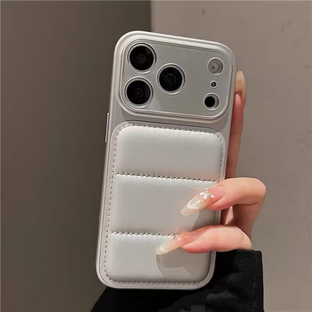 

Розкішний Чохол для телефону з захистом об єктива та пуховиком Instantly Turn 17 для iPhone 17 Air 16 15 14 13 Pro Max Зимовий М який Матовий Чохол-пуховик iPhone 16 Pro срібний