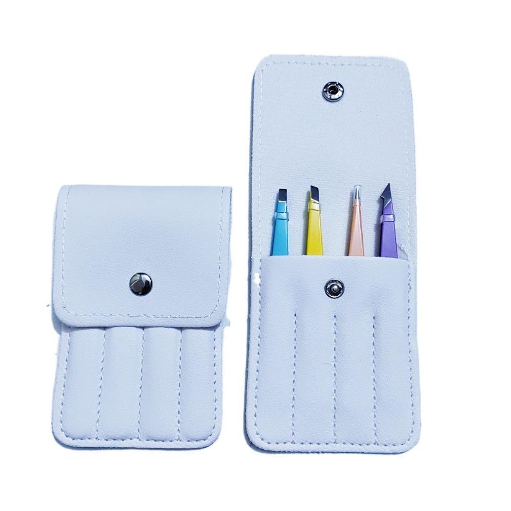 

4PCS/Set Stainless Steel Slanted Tweezers Set With Storage Bag Portable Beard Tweezers Pointed Tip Eyelash Tweezers