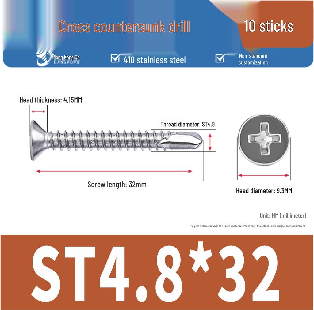 410 Stainless Steel Flat Head Phillips Self-Tapping Self-Drilling Screws