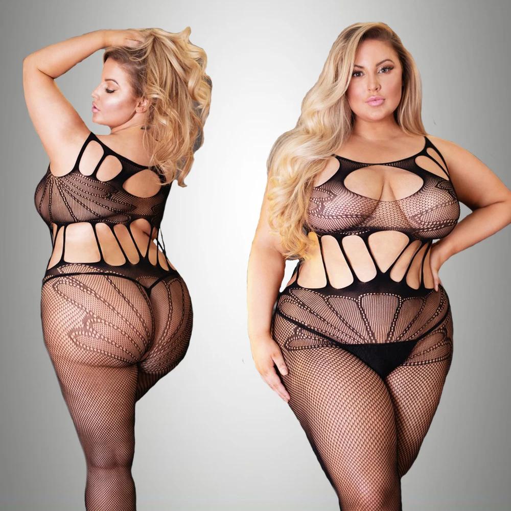 Plus Size Sexy Pornographic Underwear One Piece Open Bra Crotch Less Lace Transparent Underwear Plus Size Bodysuit Sexy Women