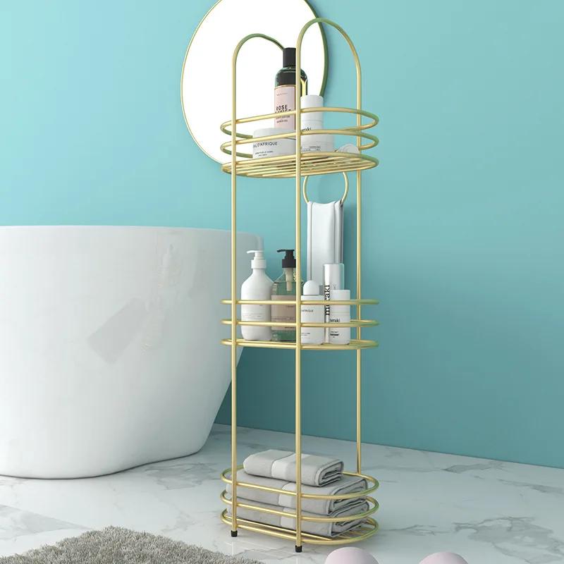 Nordic Multi-layer Bathroom Rack Floor Metal Unfading Golden Storage Rack Wrought Iron Waterproof Storage Shelf 30*20*90cm