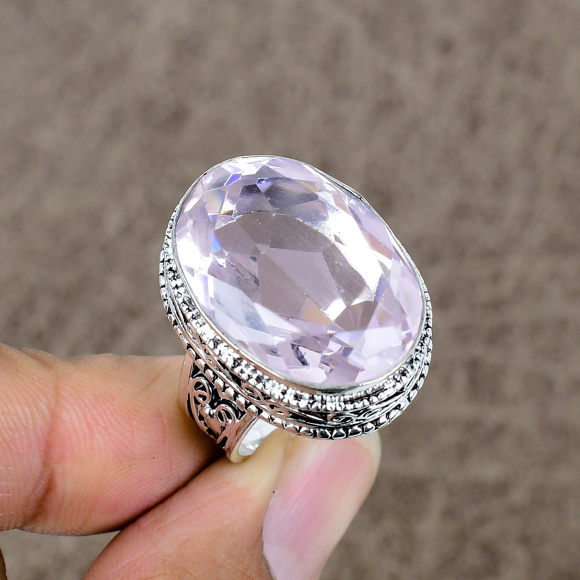 

Pink Kunzite Genstone Handmade 925 Sterling Silver Jewelry Ring Size 9 KKG-474