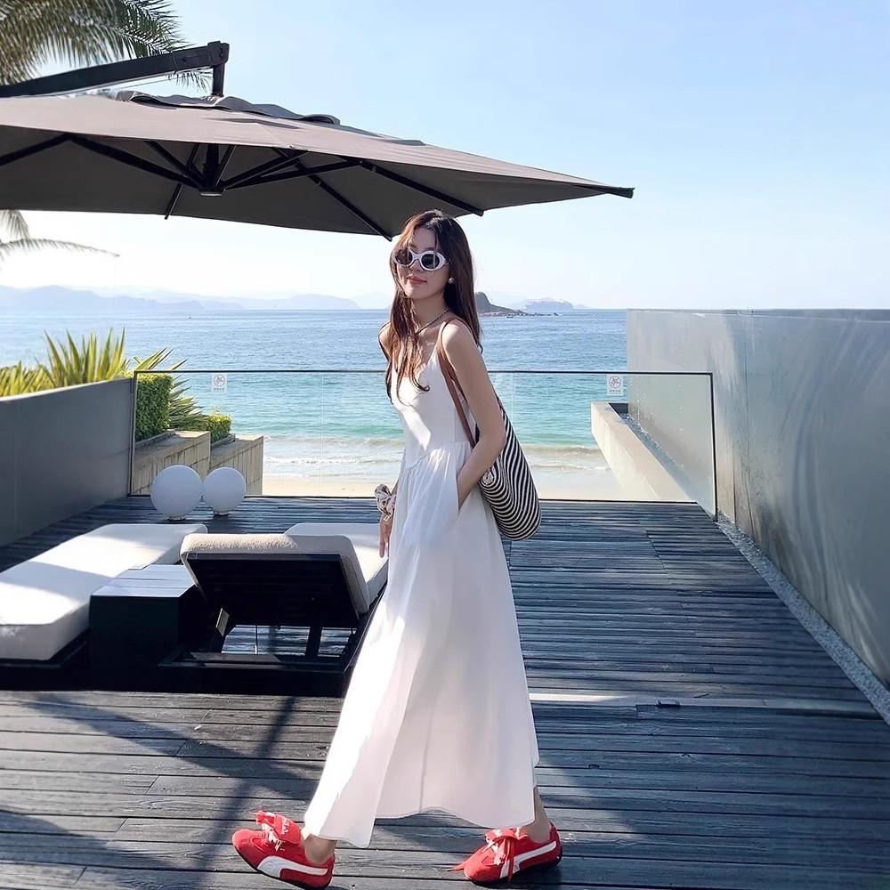White Sleeveless Aline Dress With Polyester Fabric For Summer Vacation And Casual Wear