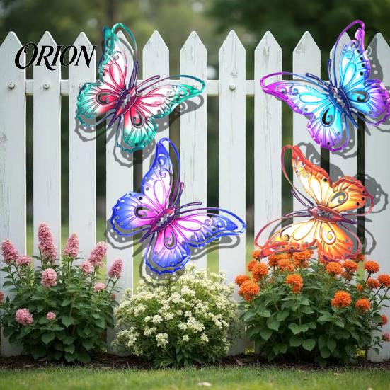 Fairy Tale Garden Ornaments Metal Butterfly Wall Decorations, Art Sculpture, Colorful Iron Sculptures Weatherproof Hanging Decor for Patio Fence Home