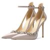 Fashion Spring New Thin Heel Single Shoes for Women Pointy Head Shallow Mouth Rhinestones with Non-slip Wear-resistant High Heels