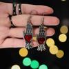 Gothic Retro Sliver Color Palm Blood Red Enamel Heart Relief Dangle Earrings for Women Halloween Magic Witch Jewelry Accessories