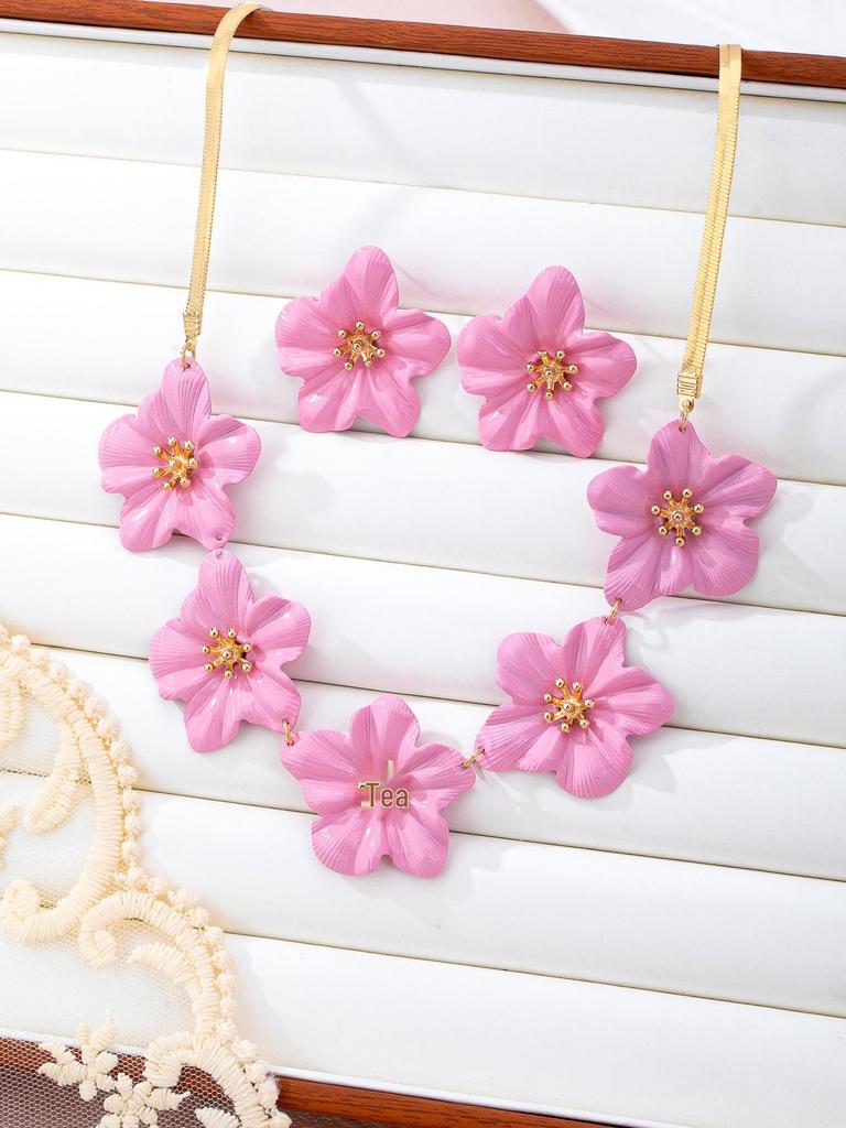 Exquisite Double Flower Necklace & Three-Dimensional Floral Earrings Set