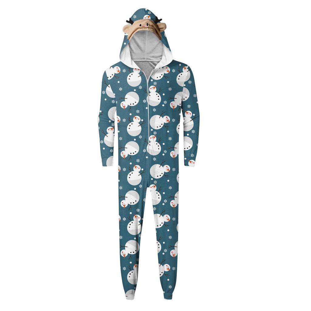 Christmas Print Family Matching Hooded Long Sleeved Zippered Jumpsuit Set