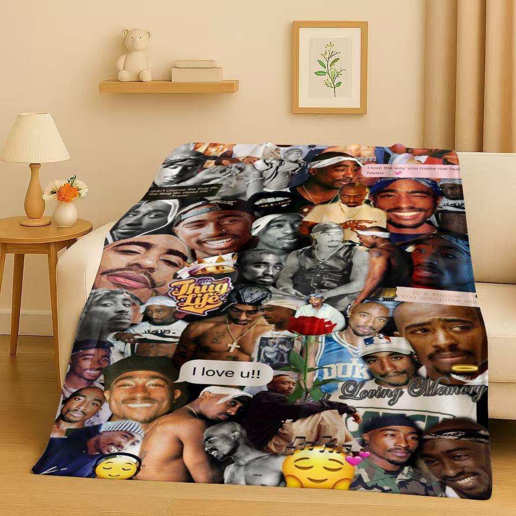 3D Rap Tupac 2pac Hip-Hop Music Rapper Catnap Flannel Blanket,Soft Plush Throw for Home Bedroom Bed Sofa Cover Kid Gift Picnic