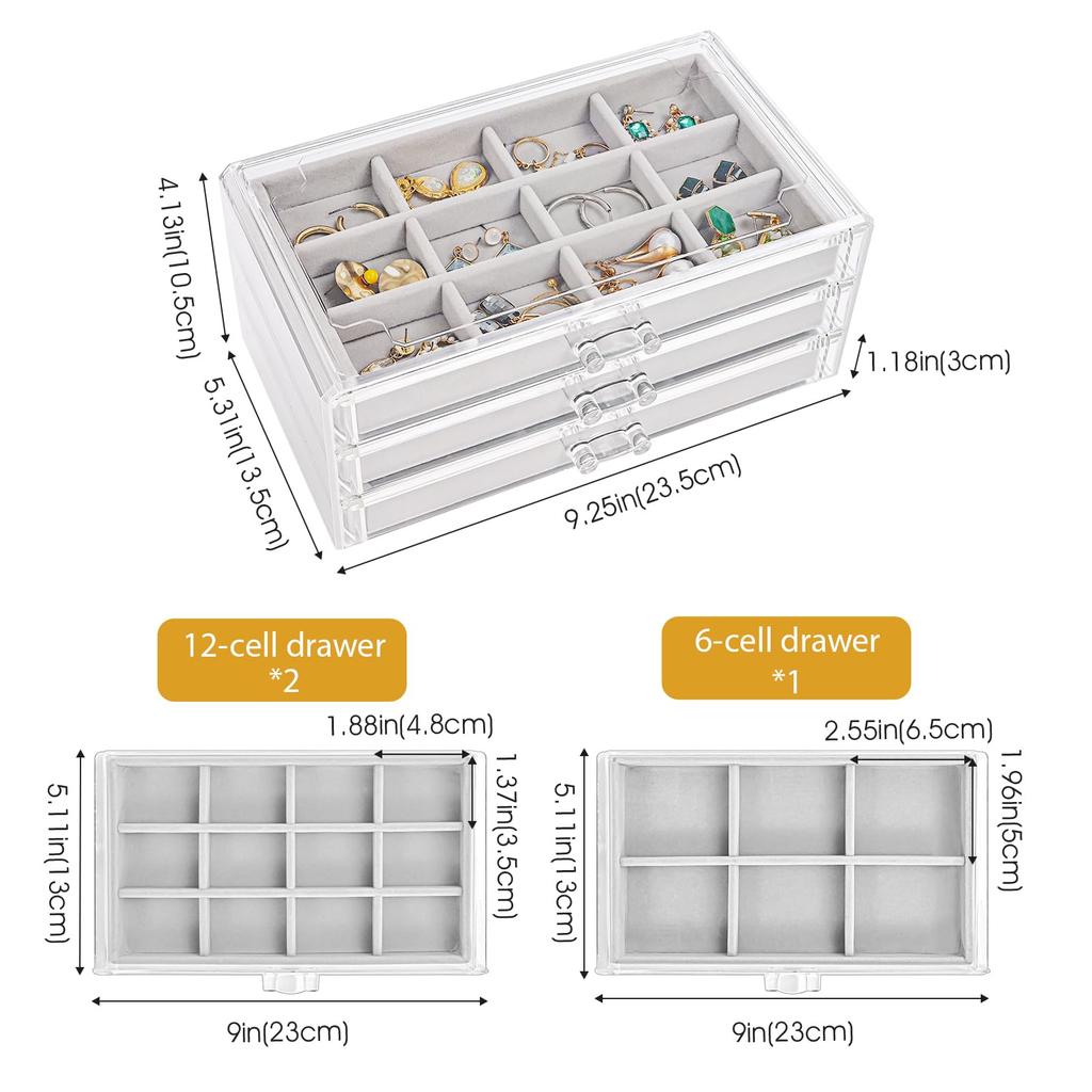 ProCase Jewelry Transparent Jewelry Jewelry Accessory Small Item Gift Box, 3-Tier, Acrylic, Drawer, Storage, Women's/Girls' Box, Case, Organizer,