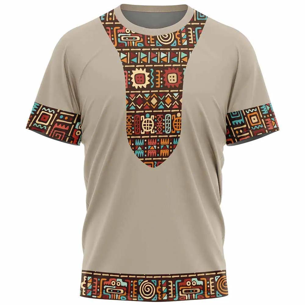 

Dashiki dos homens3D impresso O pescoo camiseta de manga curta, streetwear tribal tnico Casual Oversized Tees moda 6XL