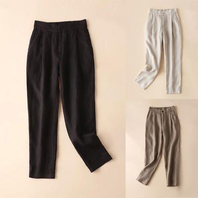 Moda feminina cor sólida casual calças soltas cintura alta pés finos nona calças