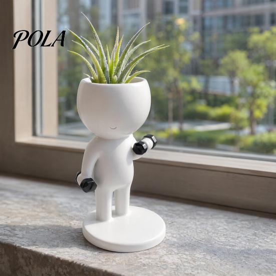 Smooth Surface Flowerpot Fun Workout Figure Planter, Modern Resin Treadmill Runner Plant Pot, Dumbbell Fitness Themed Decor Body Builder Holder, Cute
