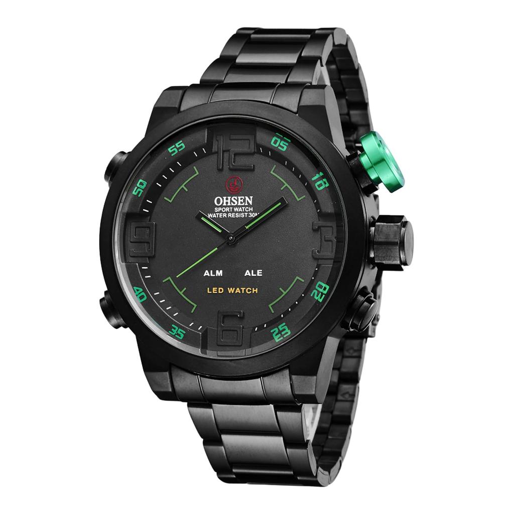Men's Watch Analog Digital Display 3ATM Waterproof Stainless Steel LED Calendar Quartz Casual Business Fashion Accessory Black