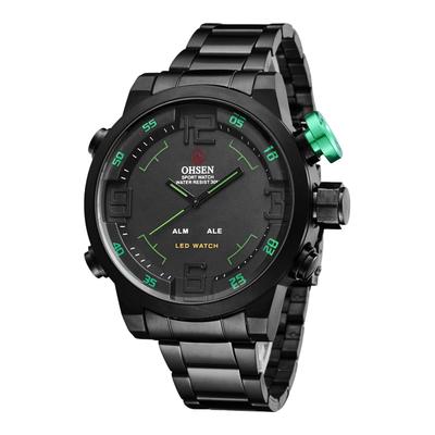 Men's Watch Analog Digital Display 3ATM Waterproof Stainless Steel LED Calendar Quartz Casual Business Fashion Accessory Black