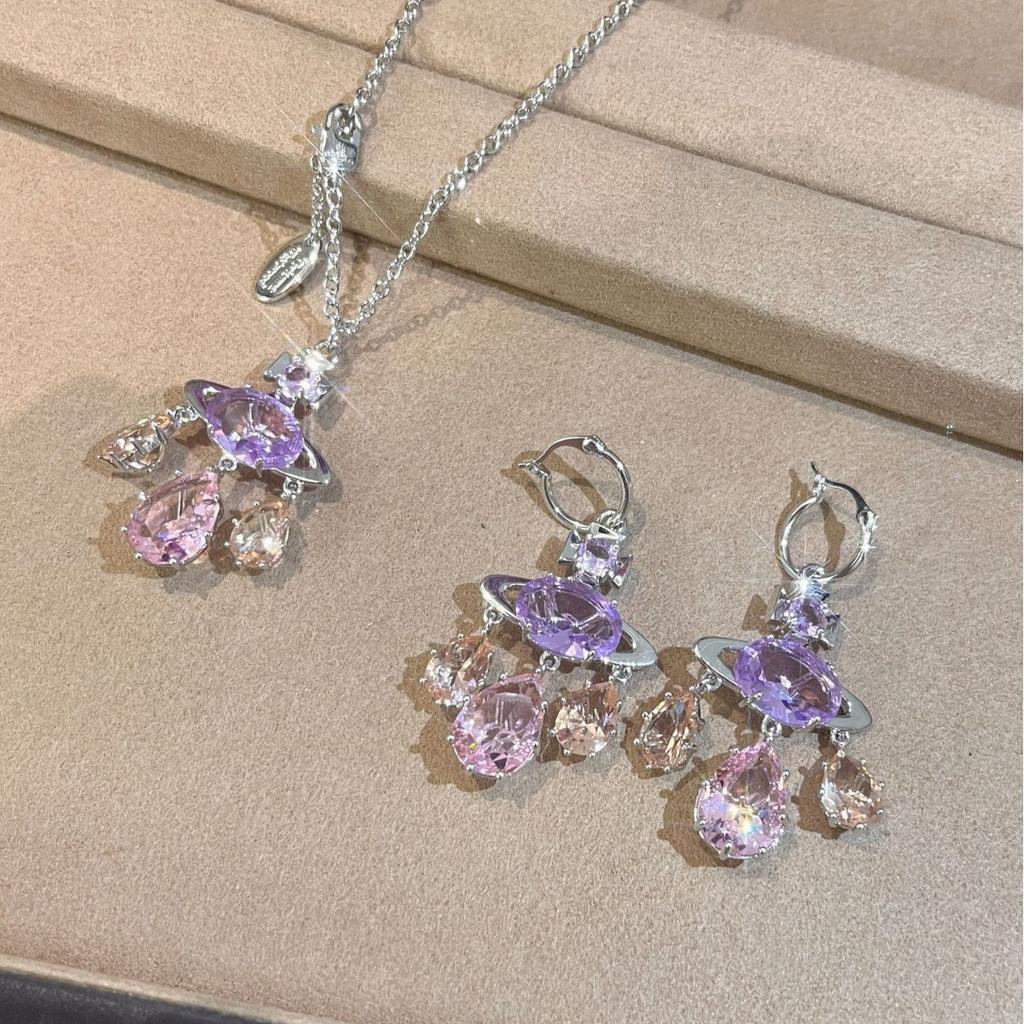 Xijia Saturn Series, Pink Amethyst Dream Catcher, Water Drop Necklace, Sweet Princess Accessories, Fashion Versatile