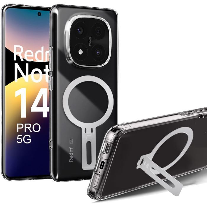 Coque - E.F.CONNECTION - Pour Xiaomi Redmi Note 14 Pro 5G - Silicone Transparent - Support Magnétique - Antichoc