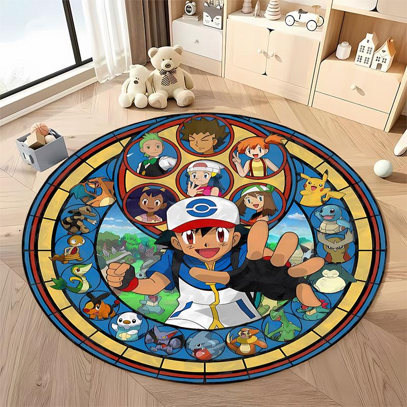 1PC Cute PokemonEevee Charizard Print Round Rug Living Room Bedroom Decor Indoor Floor Mat Decor Carpet for Teens Adult Gifts