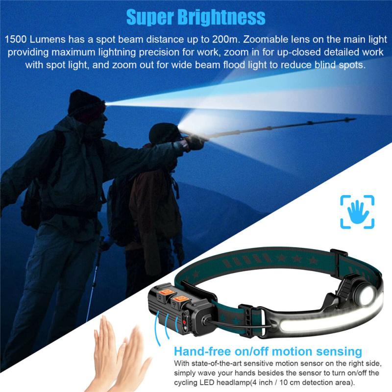 Led Headlamp 6 Modes Adjustable Angle 2000mah Rechargeable Lithium Battery Headlight Work Light