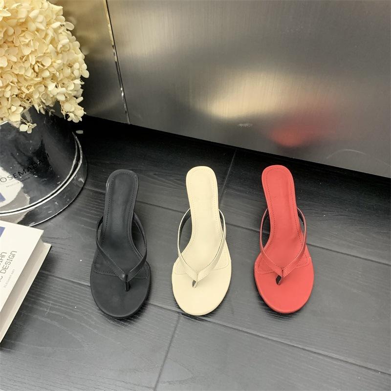 Women'S Shoes French Style Vintage High Heel Toe Post Sandals Women'Ssummer Block Heel Outdoor Wearsandals Slippers Flip Flops