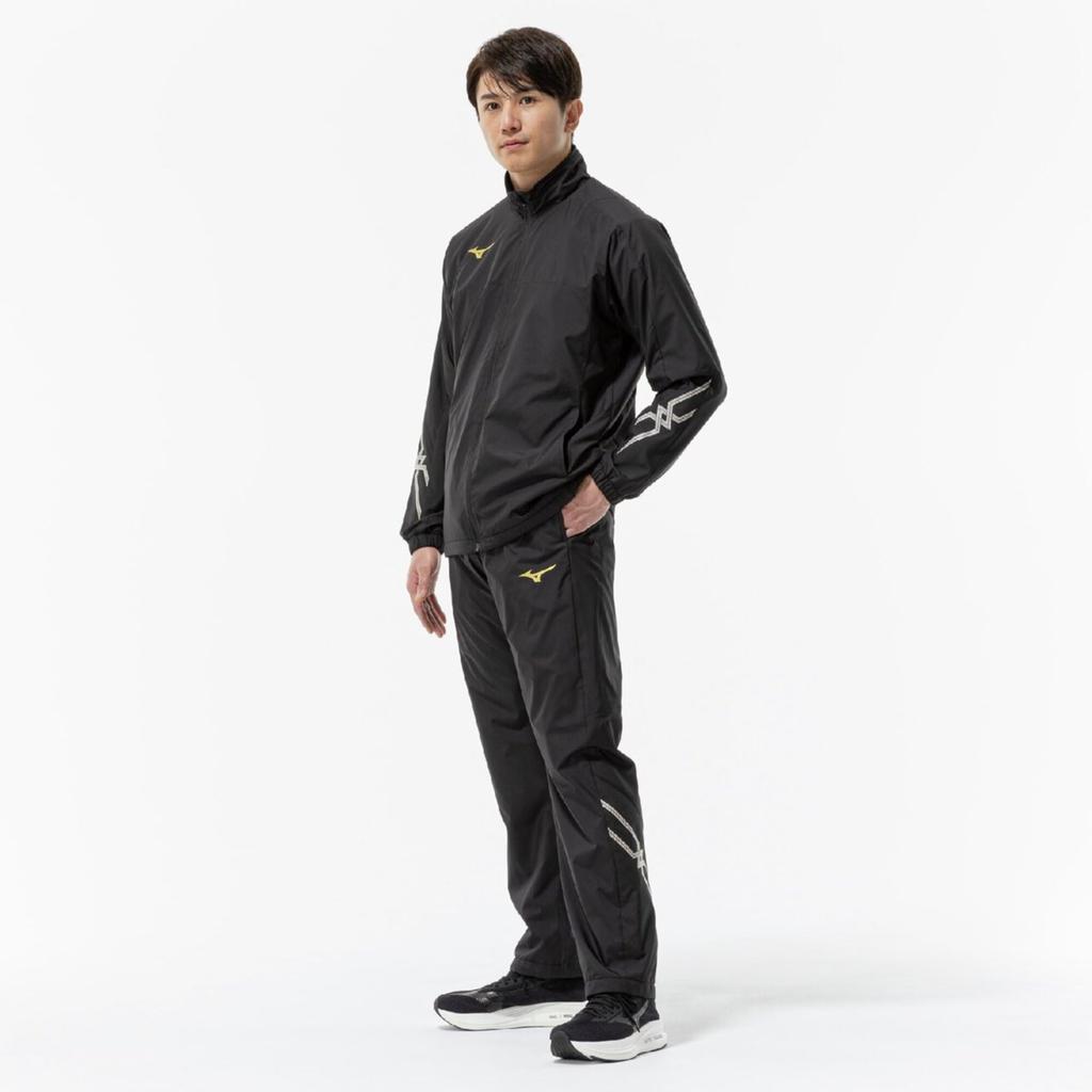 Mizuno Training Wear Windbreaker Pants, Heat-Generating Material, Water-Repellent, Windproof, 32MFC631, Black X Black