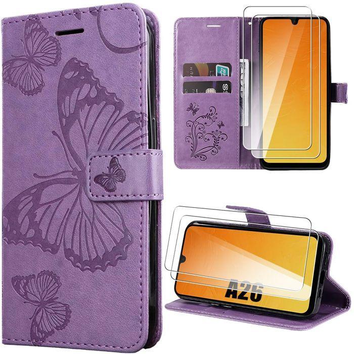 Coque de protection - BOOLING - pour Samsung Galaxy A26 5G - Motif Papillon - Synthécuir Violet - 2 Verres Trempés