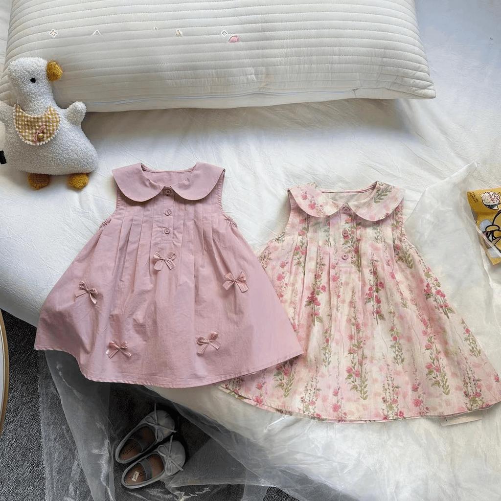 Summer Infant Little Girls Sleeveless Strap Dress Floral Print Casual Princess Dress Cute Toddler Girls Sweet Cotton A Line Sundress For Daily Wear