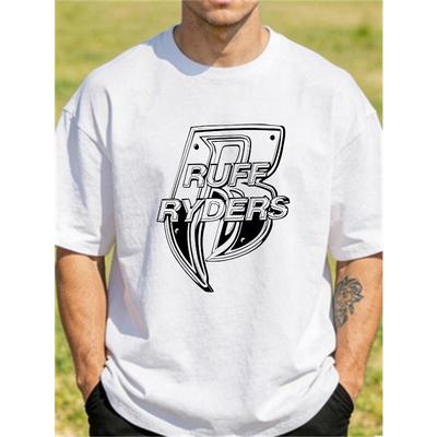 European Size Men'S RUFF RYDERS Graphic T-Shirt - Iconic Print, Loose Fit Crew Neck Short Sleeve, All-Season Casual Wear Suitable for Parties