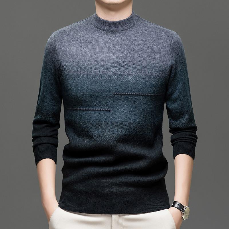 Men Round Neck Long Sleeve Mid Thickness Casual Knitted Sweater Pullover For Middle Aged Dad